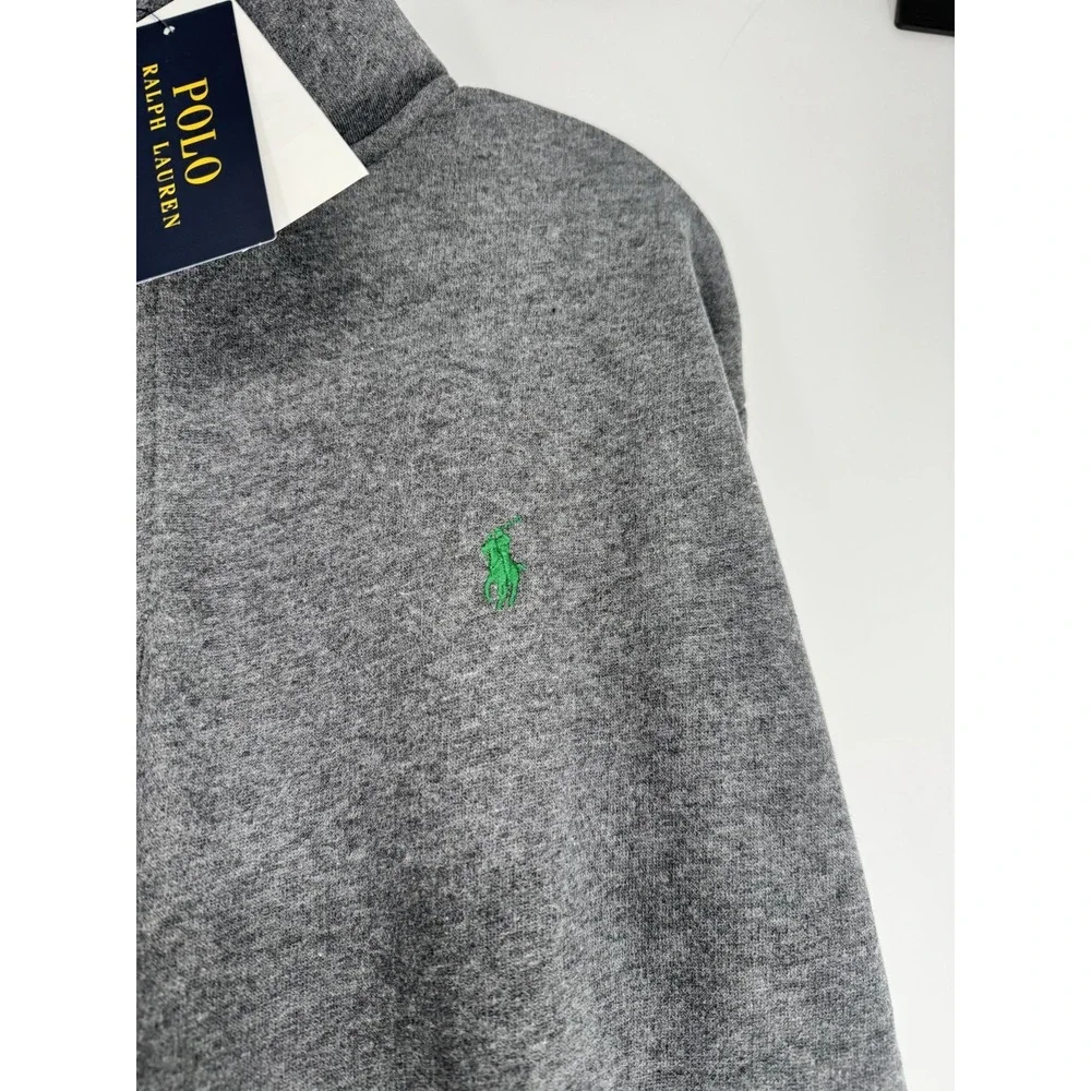 Polo Ralph Lauren Sweatshirt Mens 2XL Fleece Grey Green Quarter 1/4 Zip Pullover